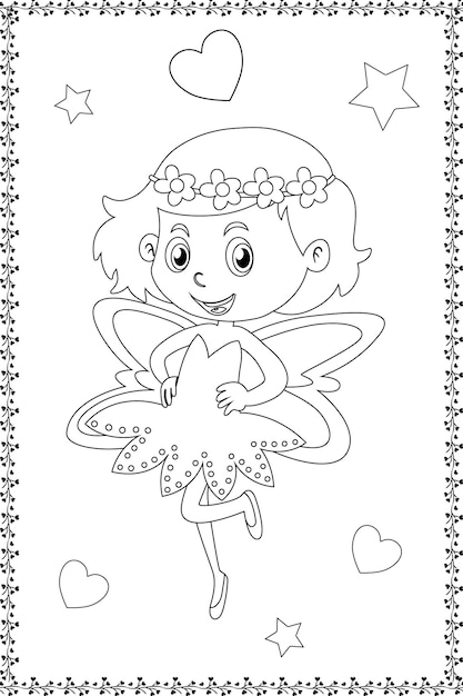 Premium vector cute fairy princess vector cartoon isolated fairyland fairytales illustration coloring page for kids