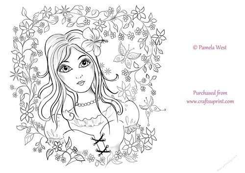 Hibiscus fairy digital stamp colouring page digi stamp coloring