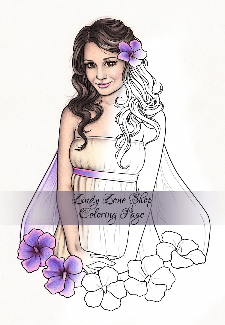 Hibiscus fairy flower fae butterfly wings fantasy girl line
