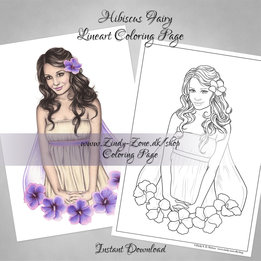 Hibiscus fairy flower fae butterfly wings fantasy girl line