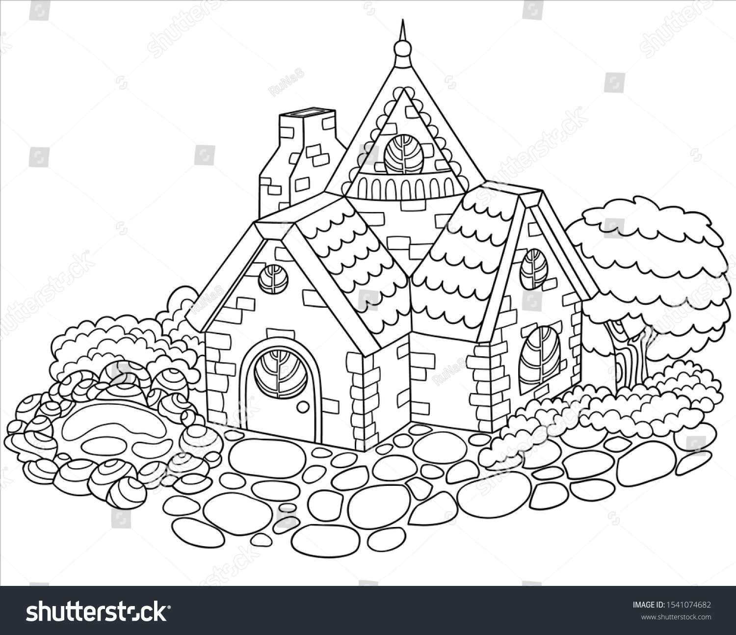 Fairy house coloring page vector illustration stock vector royalty free