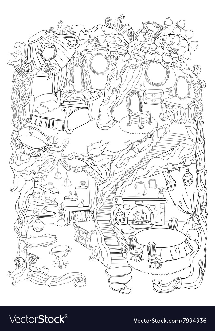 Colouring page of fairy house royalty free vector image