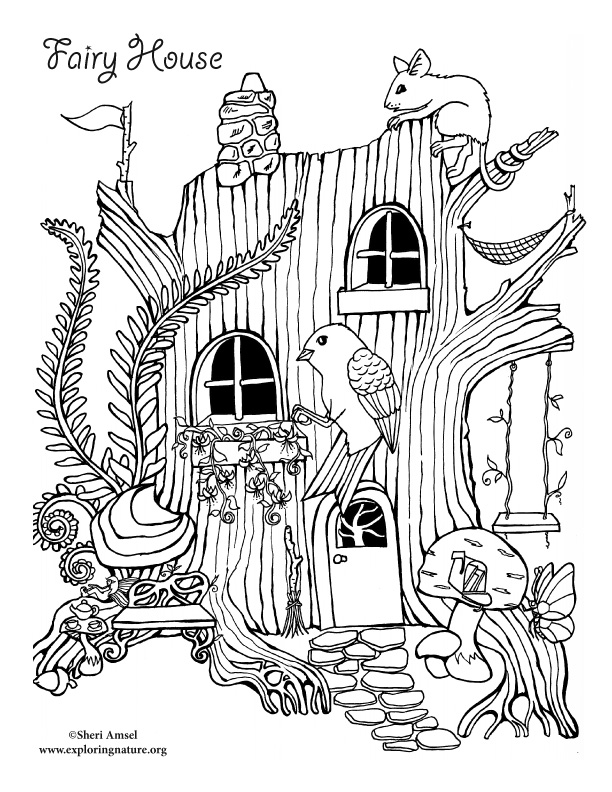 Fairy house coloring page