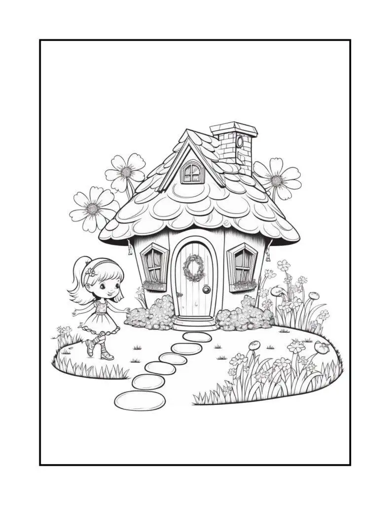 Fairy house coloring pages free printables