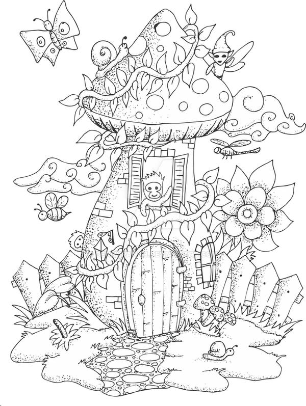 Fairy house with details for adult coloring book by dennyranch on