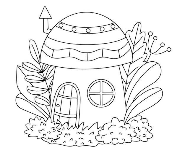 Premium vector fairy house mushroom coloring book cute contour house in the forest vector coloring book