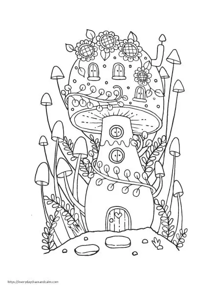 Fun mushroom coloring pages for kids adults