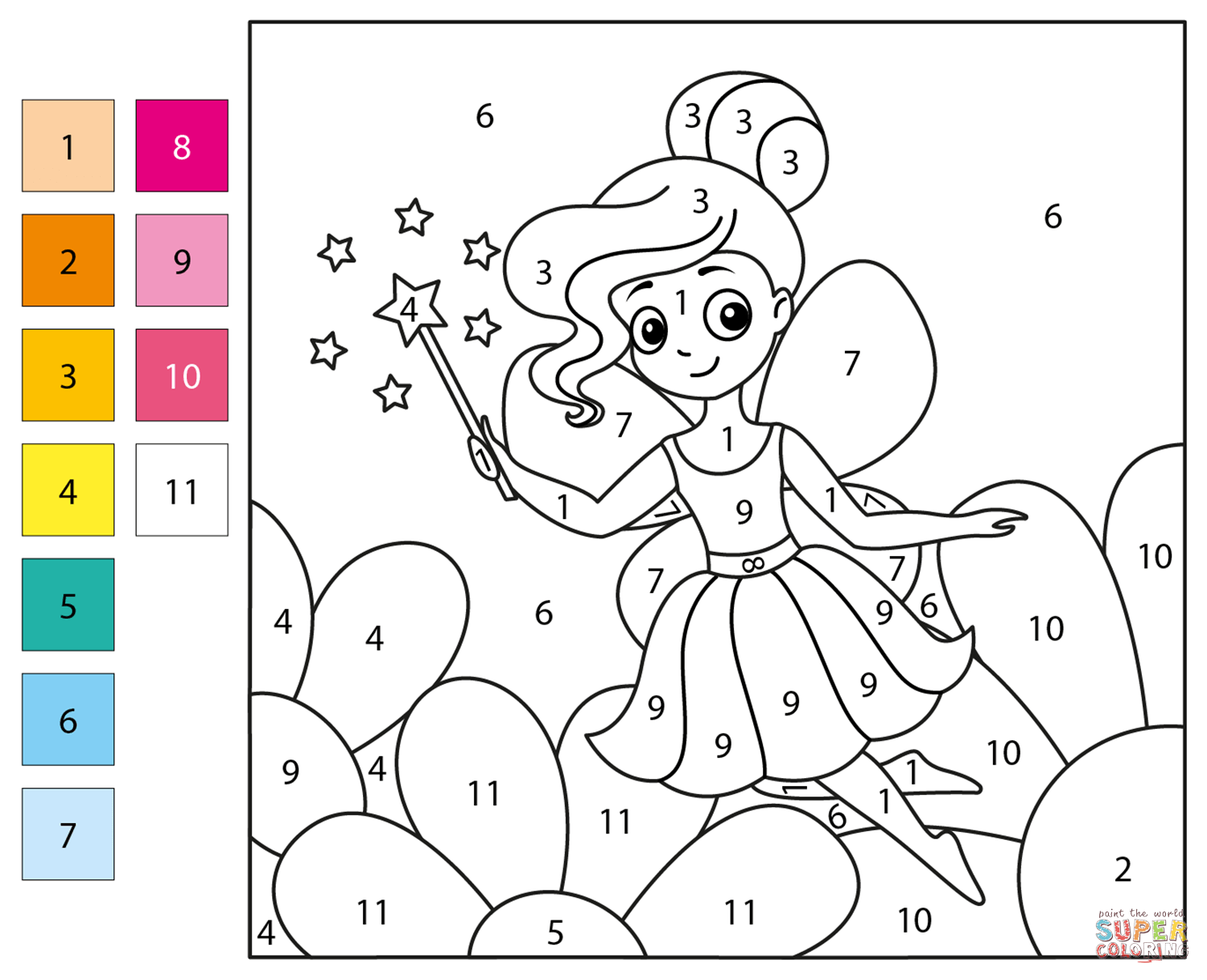 Fairy color by number free printable coloring pages
