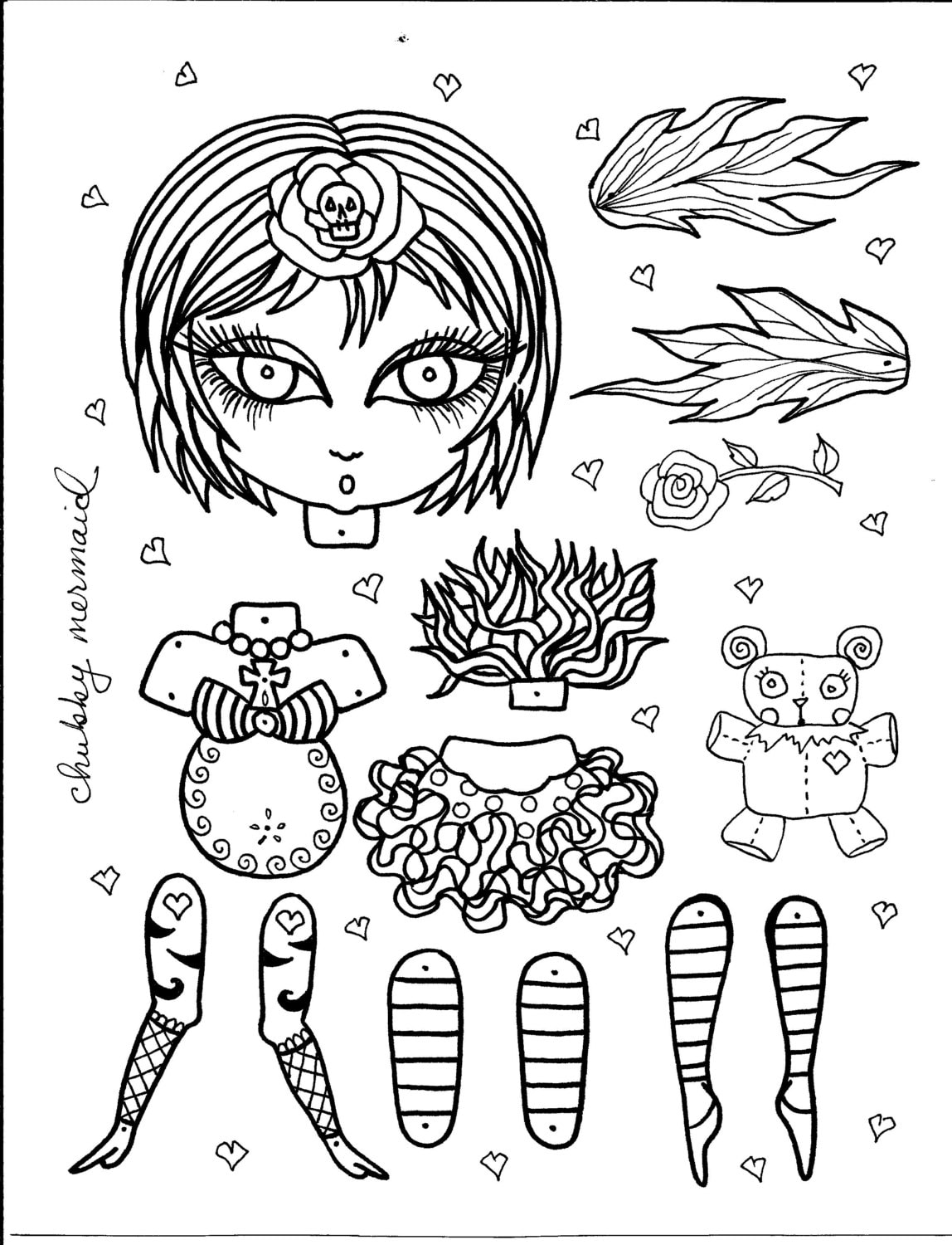 Instant download funky fairy paper doll be the artist coloring page