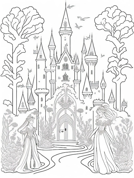 Premium vector step into a fairy tale printable fairy tale castle coloring sheet