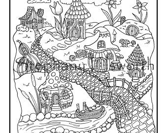 Fairy mushroom village printable instant download download now