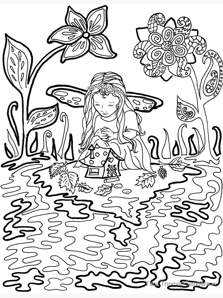 Fairy houses coloring page design poster for sale by tara thomas