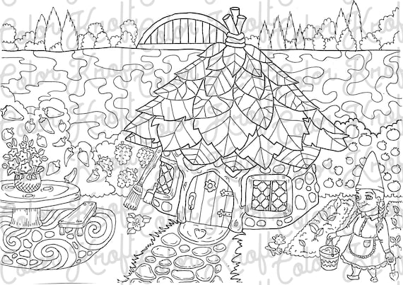 Gnome home coloring page printable fairy garden coloring digital download coloring pages download now