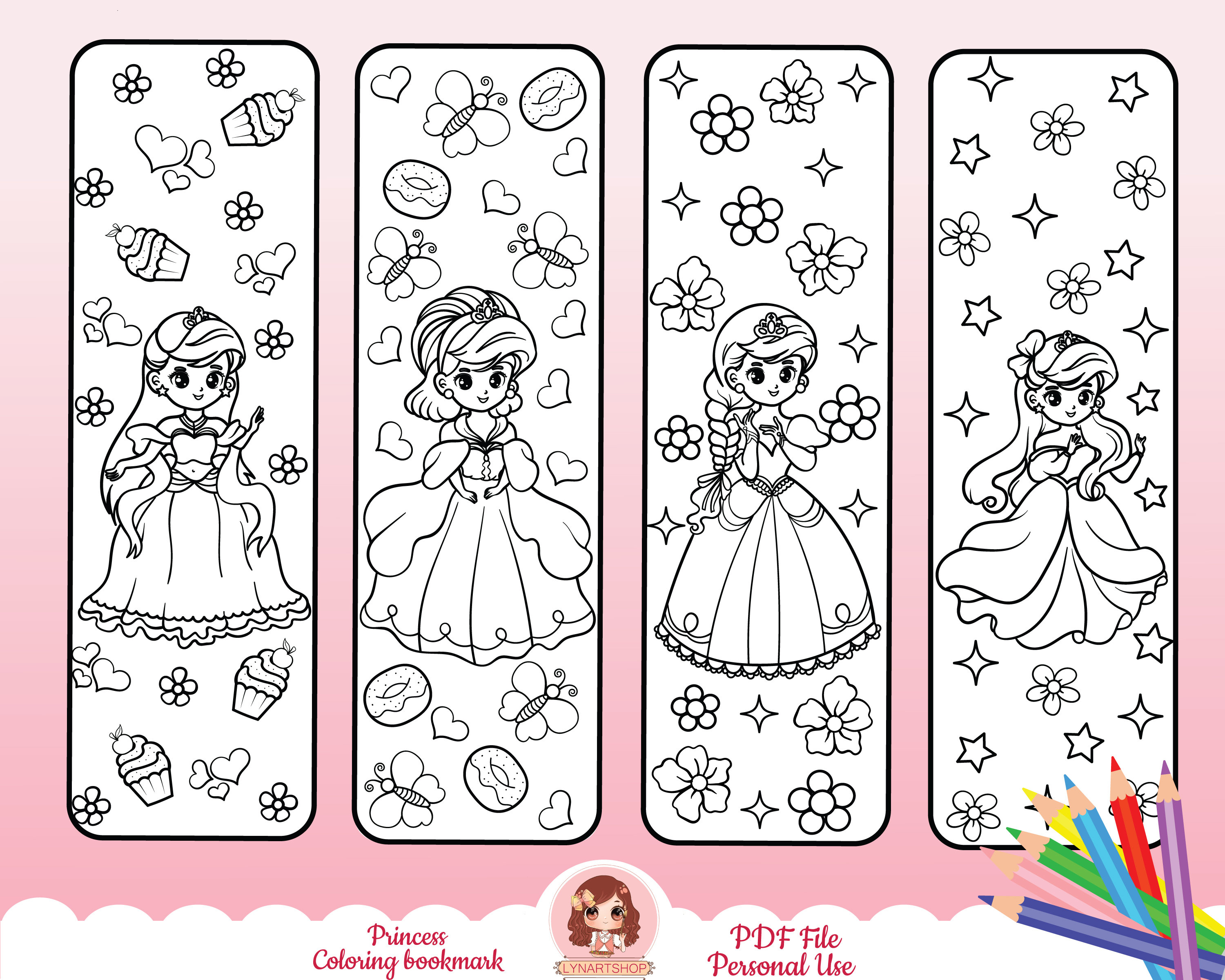 Printable bookmarks for kids set of bookmarks princess theme coloring pages for kids ballerina castle fairy flowers activity sheet