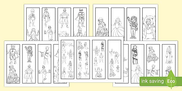 Princesses and superheroes colouring bookmarks