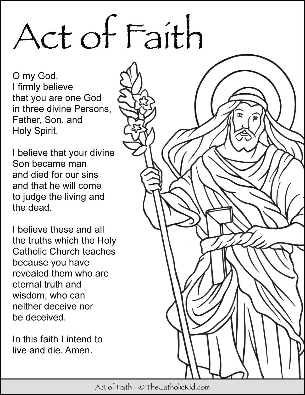 Act of faith prayer for kids coloring page
