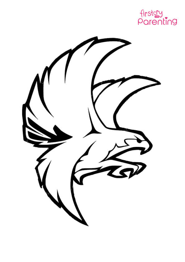 Bird falcon eagle fly land attack coloring page for kids