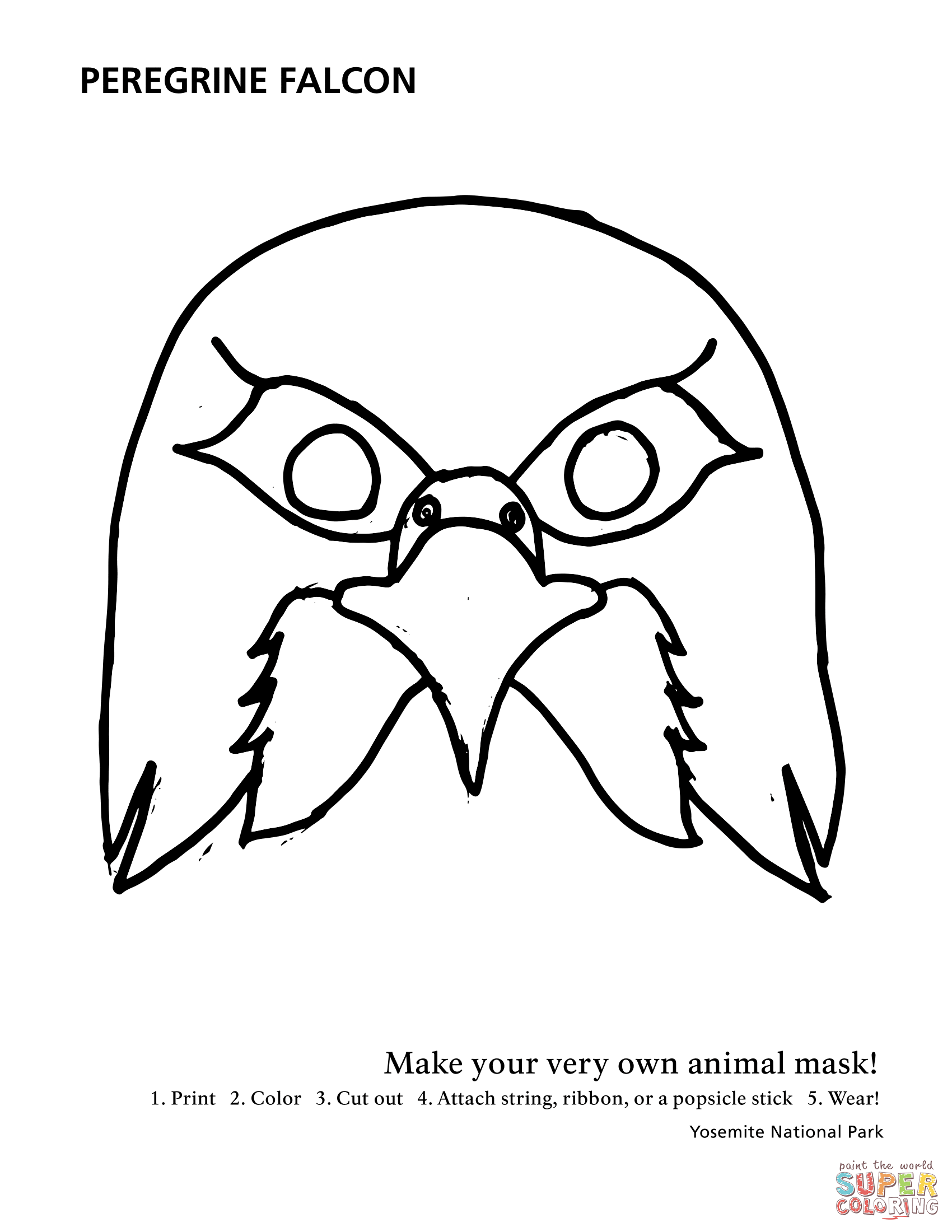 Peregrine falcon mask coloring page free printable coloring pages