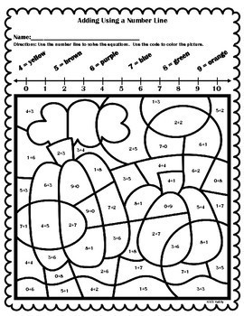 Fall addition color by number by kikis kubby tpt