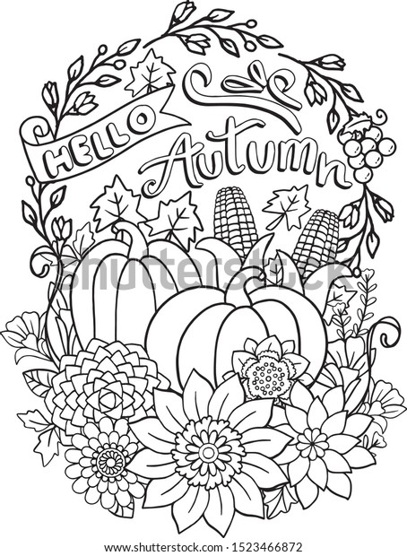 Hello autumn flower grape corns pumpkins stock vector royalty free