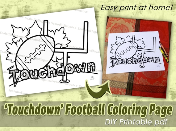 Football touchdown coloring page fall coloring page tailgate coloring instant download pdf football kid activity thanksgiving coloring