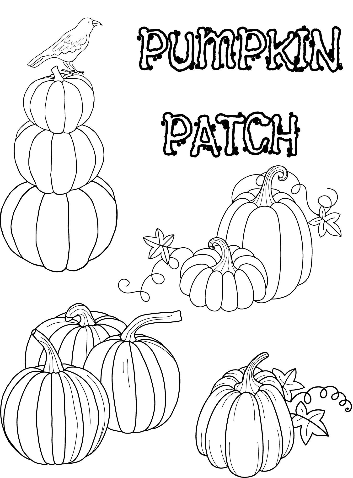 Halloween fall coloring page pumpkin patch