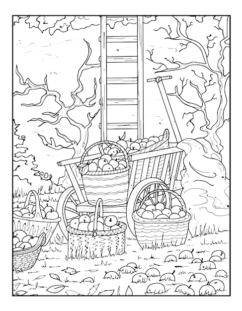 Premium vector autumn scenes coloring pages for adults kdp coloring page