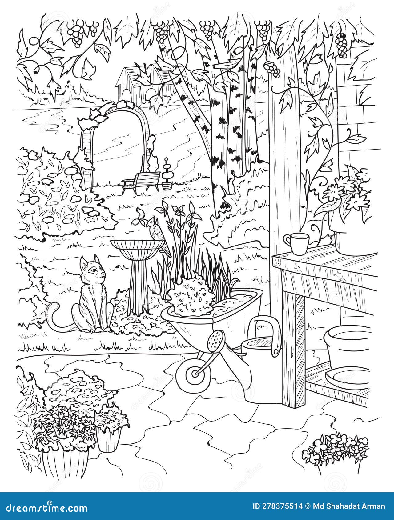 Autumn scenes farm life coloring page design farm life story coloring page design hand drawn farm landscape background stock vector