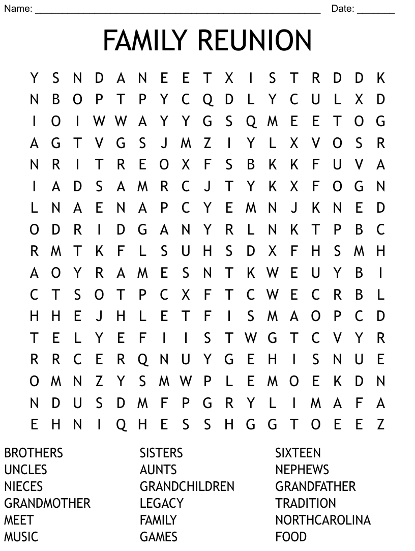 Family reunion word search