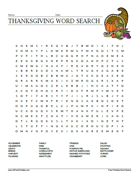 Thanksgiving word search puzzle â free printable