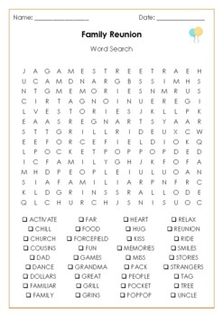 Family reunion by chad richardson word search by mszzz teach tpt