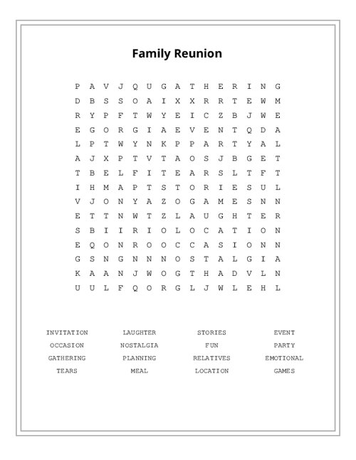 Family reunion word search