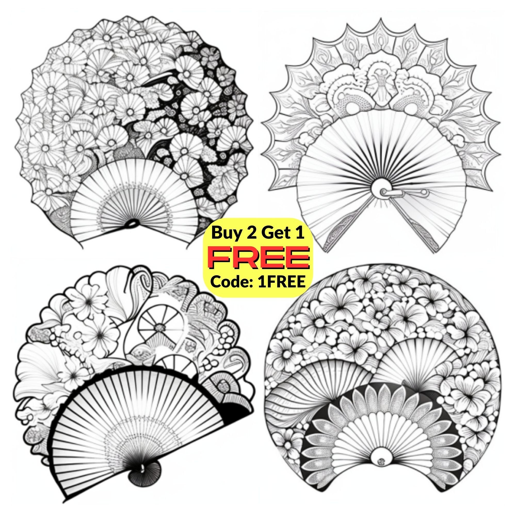 Korean fan coloring pages for adults instant download
