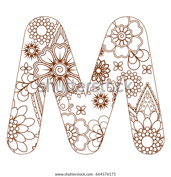 Adult coloring page letter m alphabet stock vector royalty free