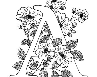 Floral alphabet coloring set