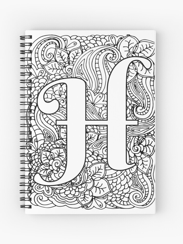 Adult coloring page monogram letter h spiral notebook for sale by mamasweetea