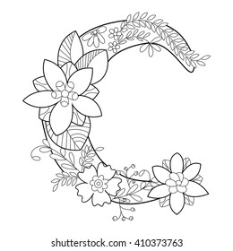 Floral alphabet letter coloring book adults stock vector royalty free