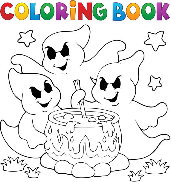 Coloring book ghosts stirring potion stock illustration