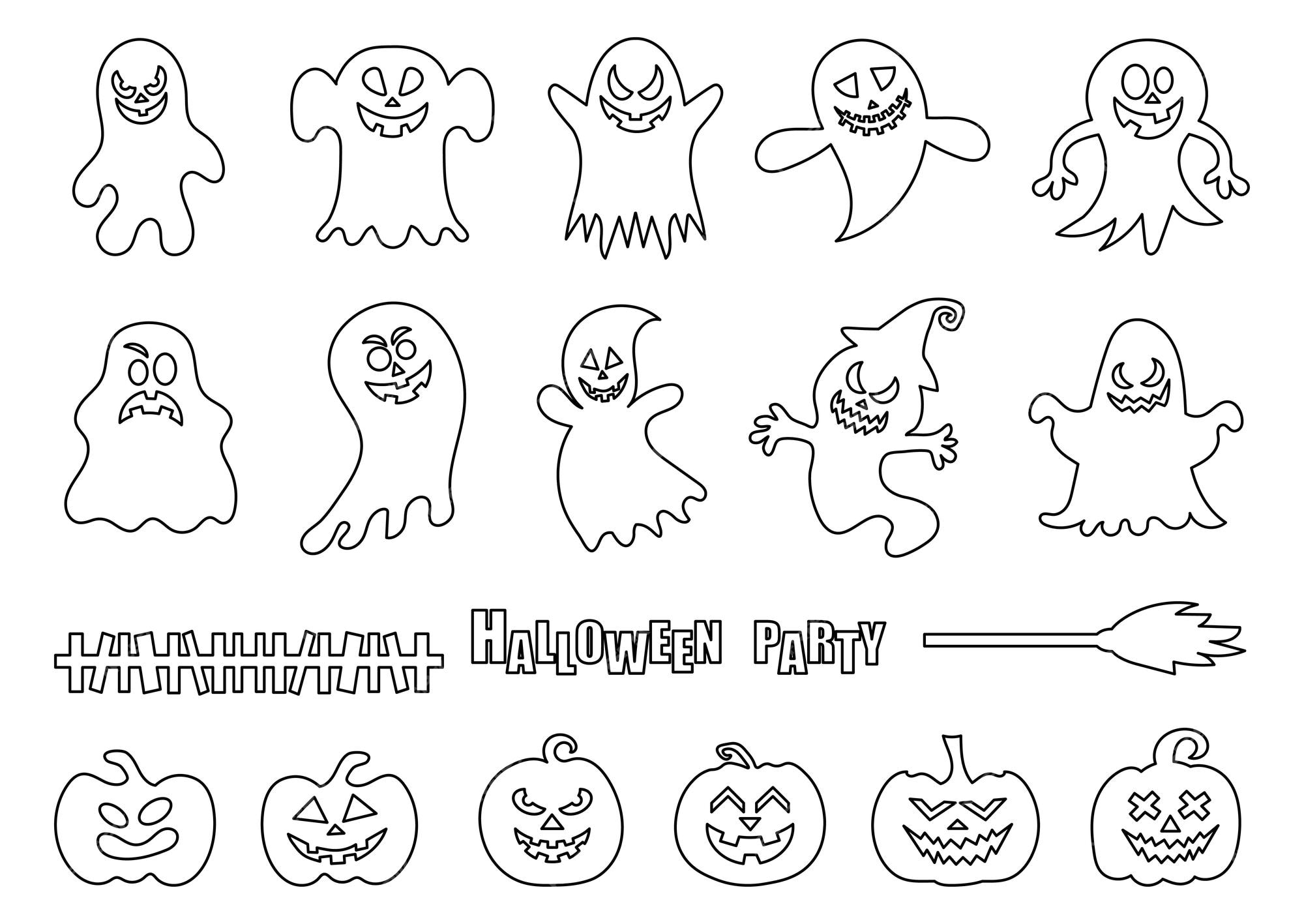 Premium vector halloween pumpkin and ghost coloring set vector illustration ic book style imitation