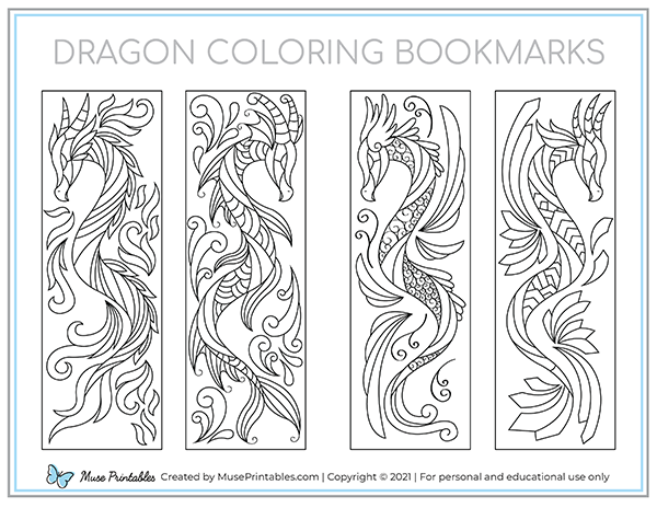 Printable dragon coloring bookmarks