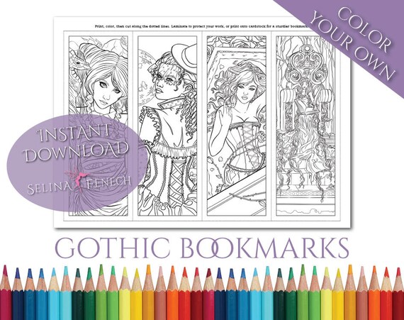 Bookmark gothic dark fantasy coloring pagedigi stamp fantasy printable download by selina fenech