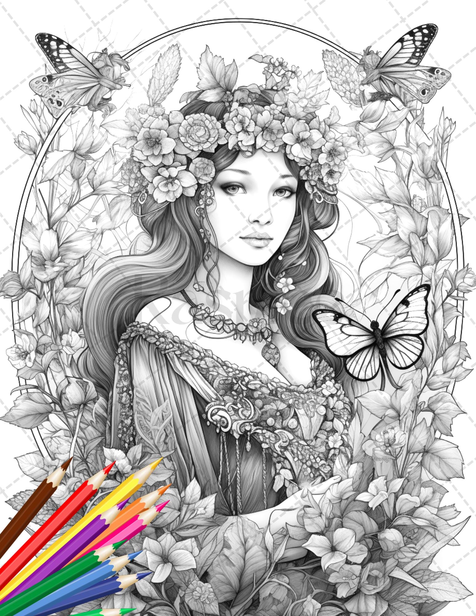 Beautiful fairies coloring page book for adults flower fairy grays â coloring