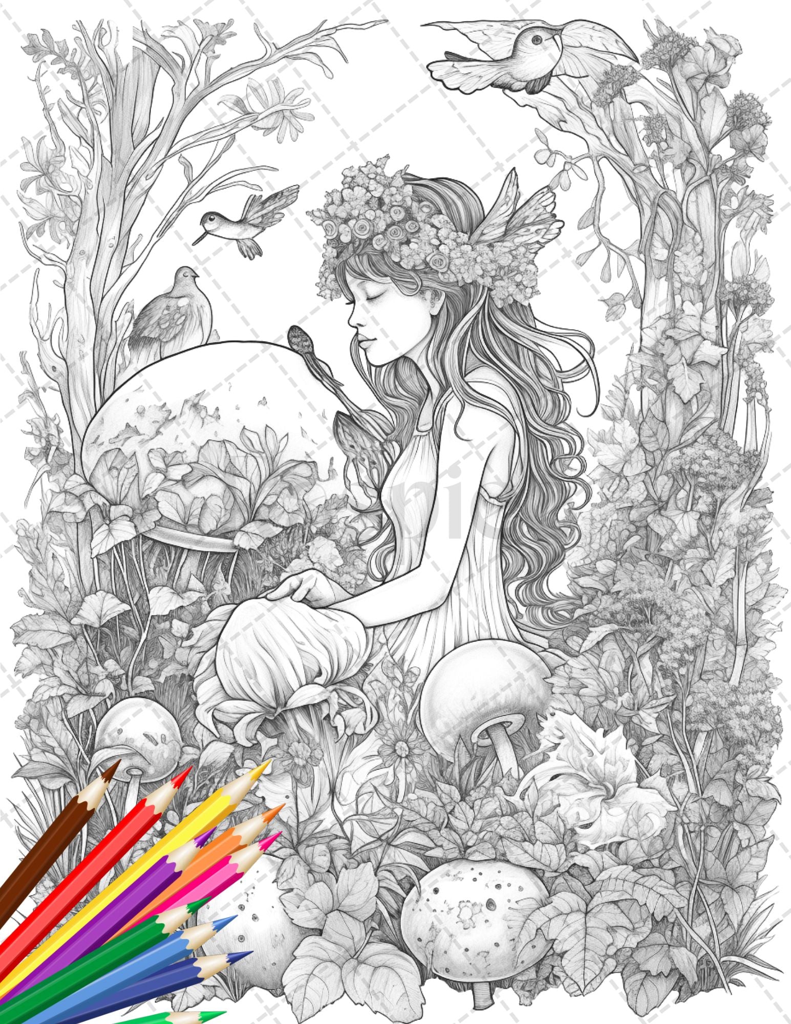 Beautiful fairies coloring page book for adults flower fairy grays â coloring
