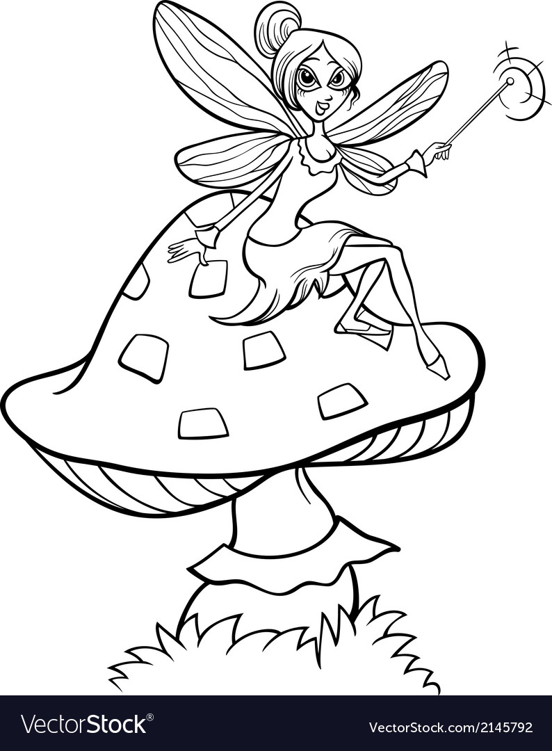 Elf fairy fantasy cartoon coloring page royalty free vector