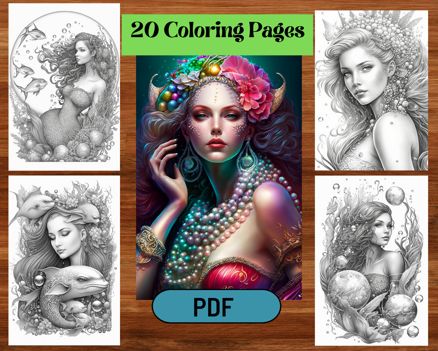 Enchanting fantasy mermaids grayscale printable coloring pages