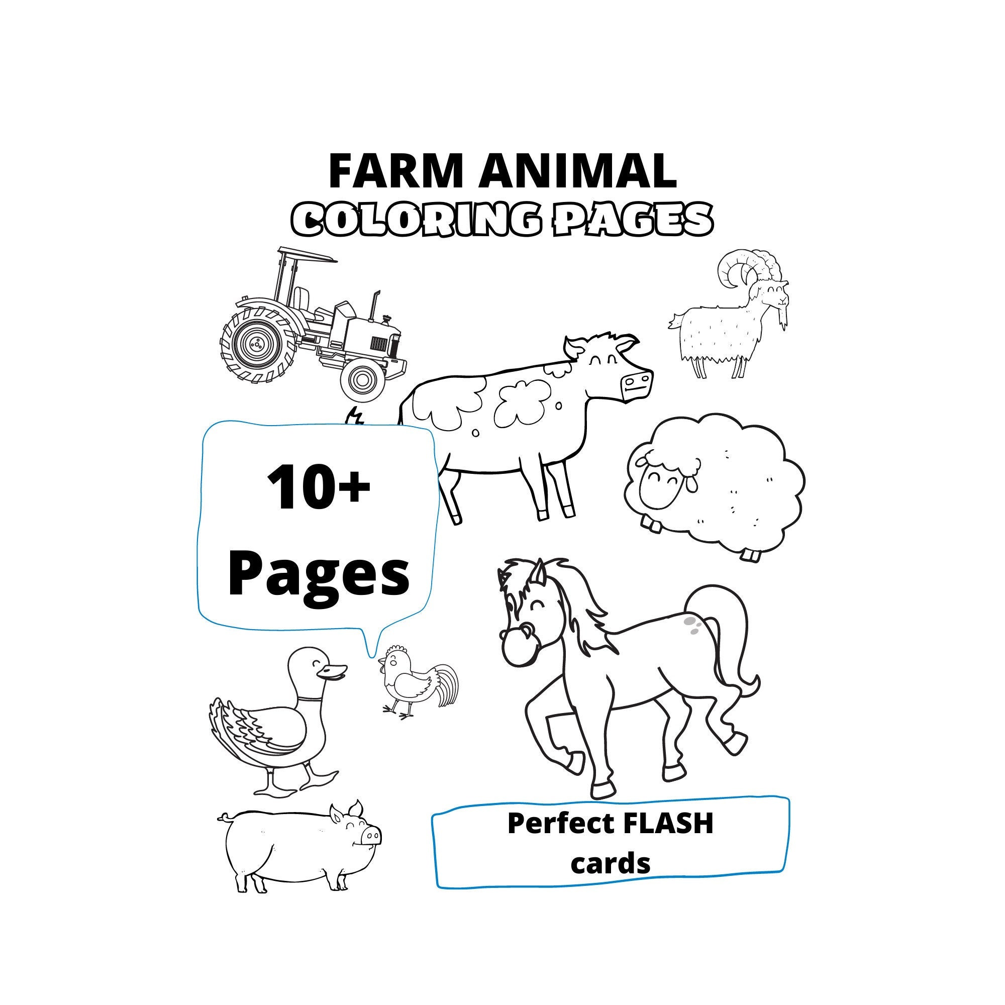 Zero waste farm animal large print kids easy coloring pages large print flash cards words learning educational pdf digital print download