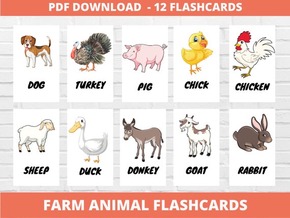 Farm animal flashcards kindergarten preschool printable flashcards for homeschool or classroom
