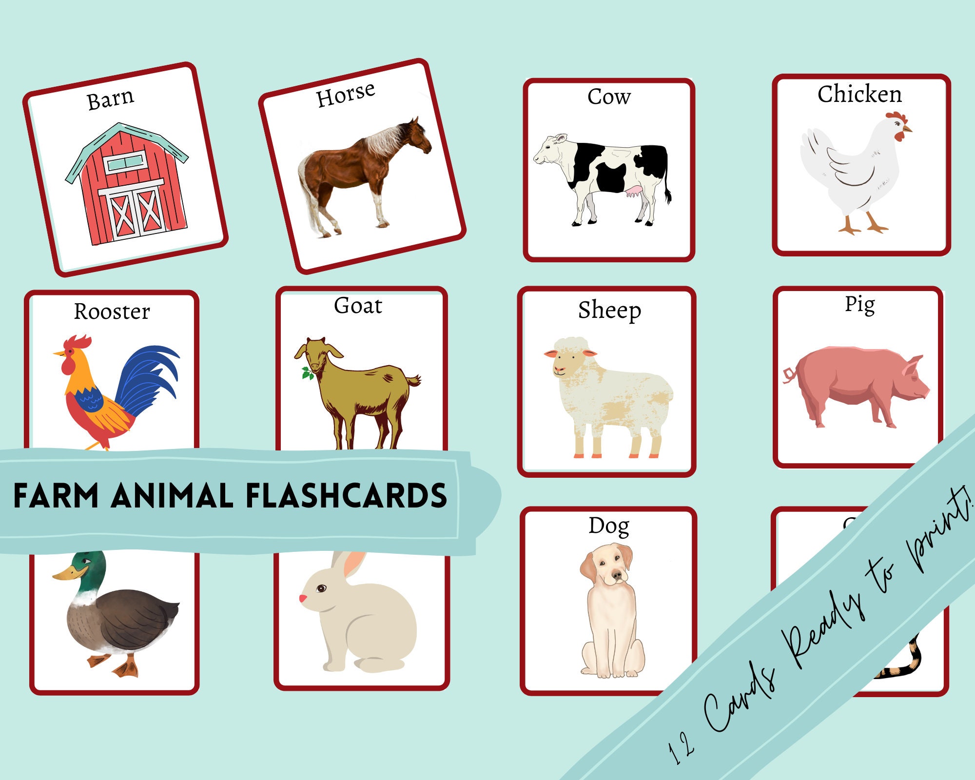 Flashcards farm animal cards