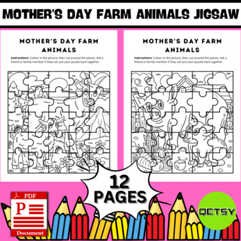 Mothers day farm animals coloring puzzles jigsaw puzzles coloring sheets