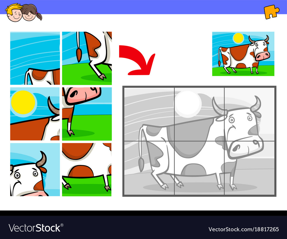 Jigsaw puzzles with cow farm animal royalty free vector